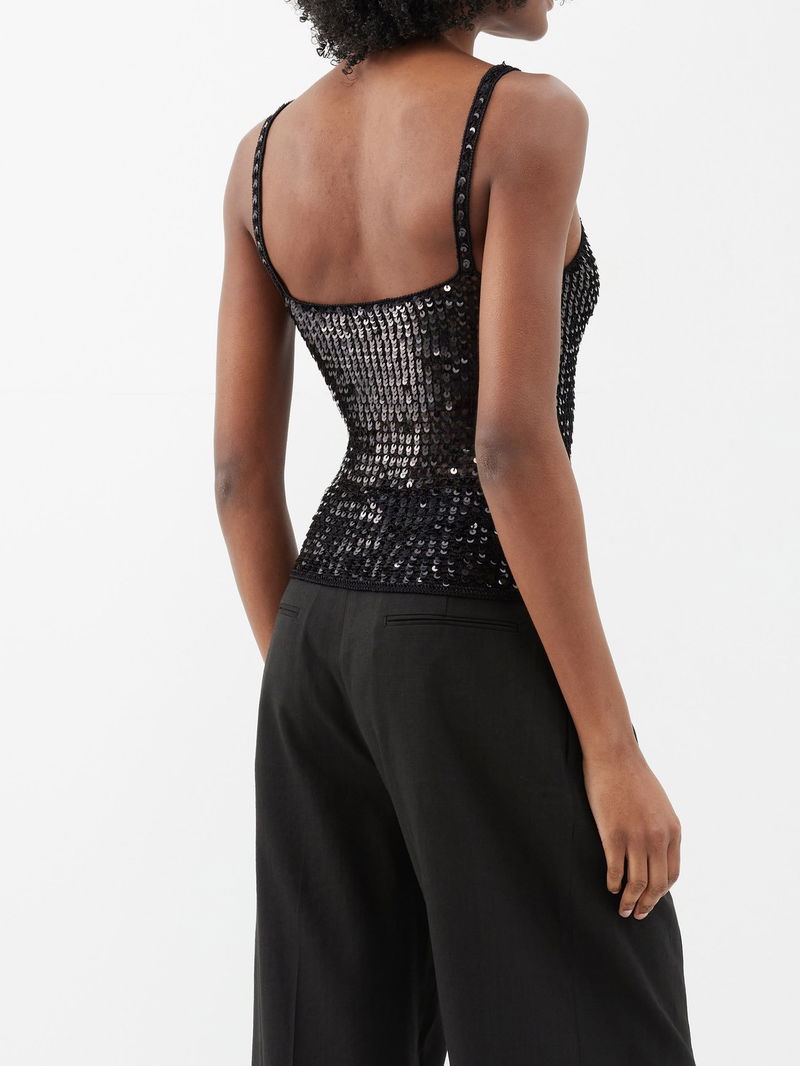 Matteau, Crochet Sequins Tank in Black