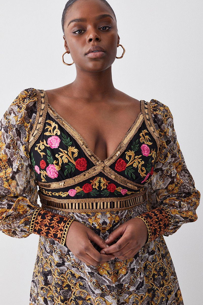 KAREN MILLEN Plus Size Baroque Embroidered And Bead Midi Dress | endource