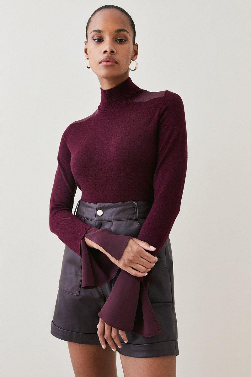 Merino Wool Silk Cuff Knit Jumper | Karen Millen