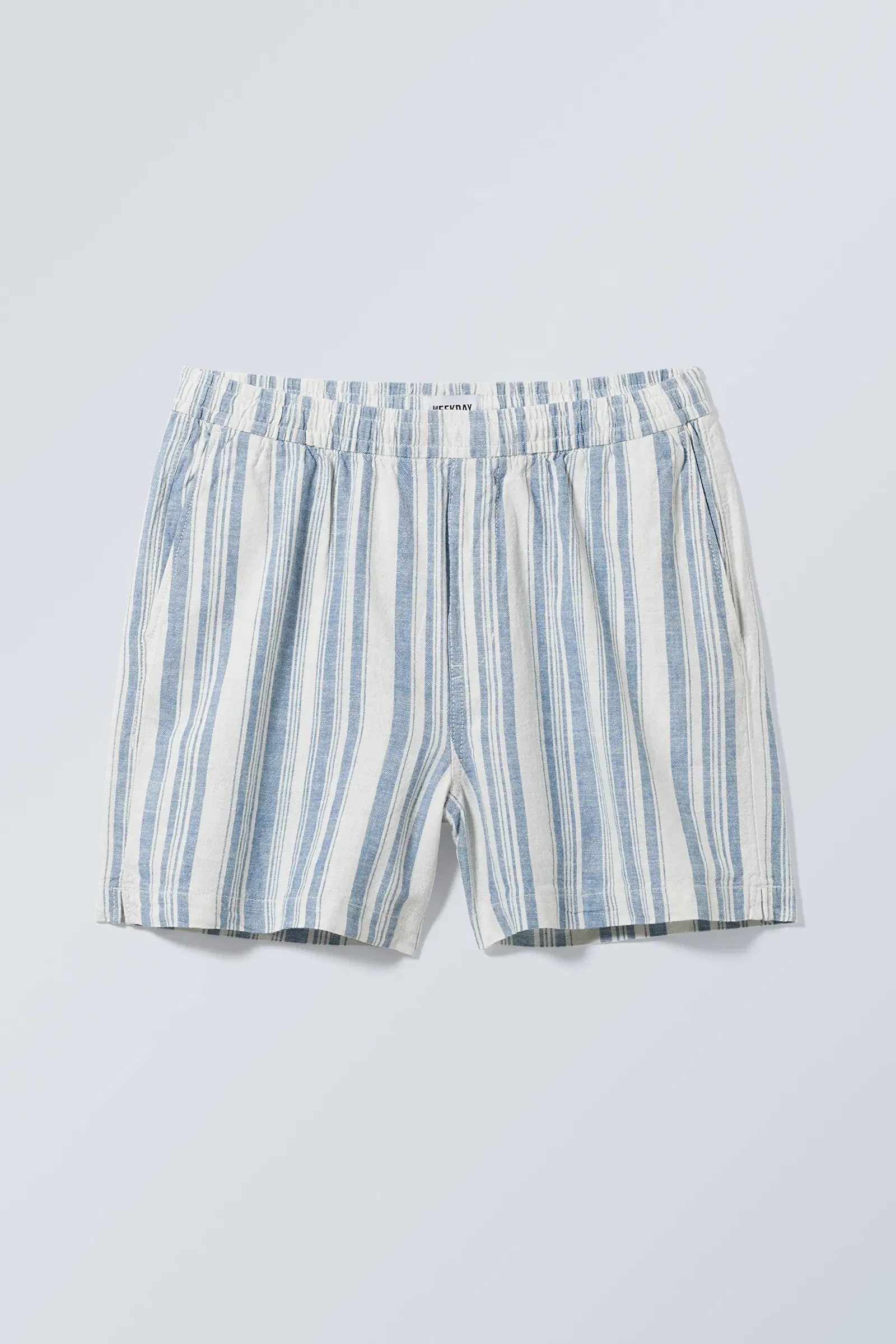 WEEKDAY Alex Regular Linen Blend Shorts in Blue Stripe | Endource