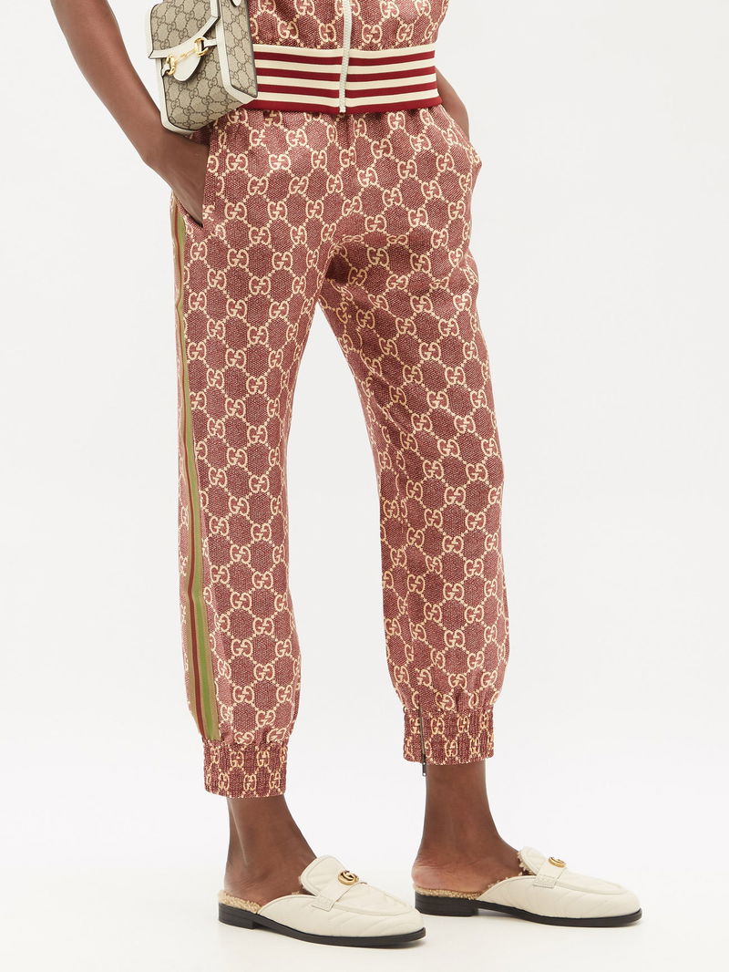 Red Cropped GG-Supreme silk-twill trousers, Gucci