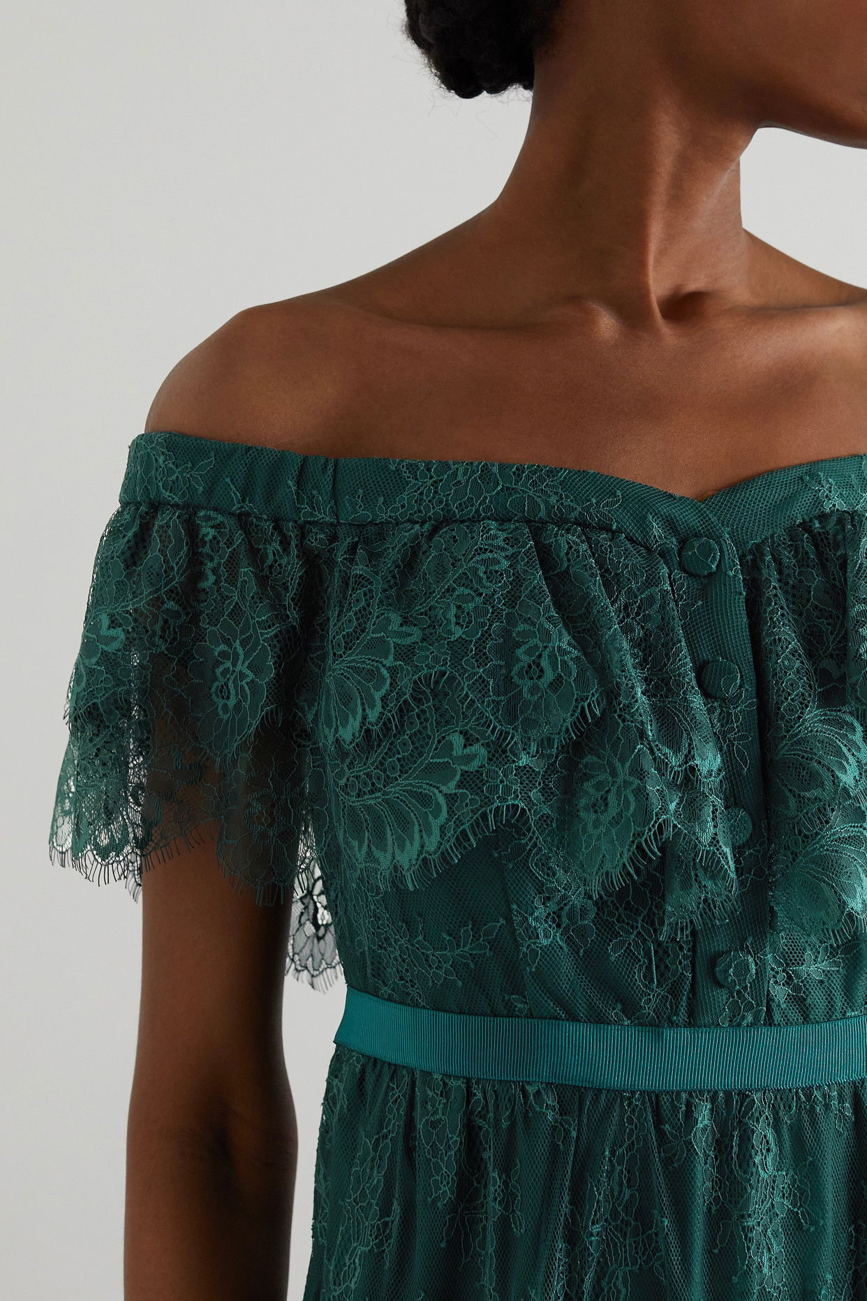 SELF-PORTRAIT Off-The-Shoulder Tiered Lace Maxi Dress | endource SELF-PORTRAIT Off-The-Shoulder Tiered Lace Maxi Dress | endource