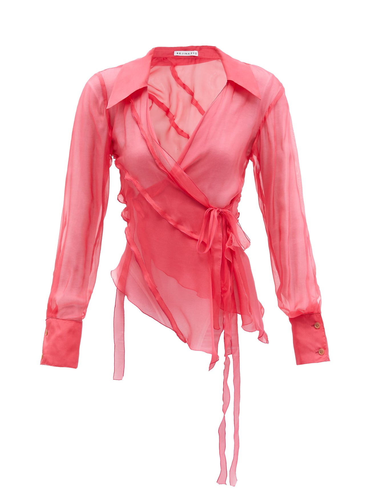 REJINA PYO Yuri Ruffled Silk-Chiffon Wrap Shirt | endource