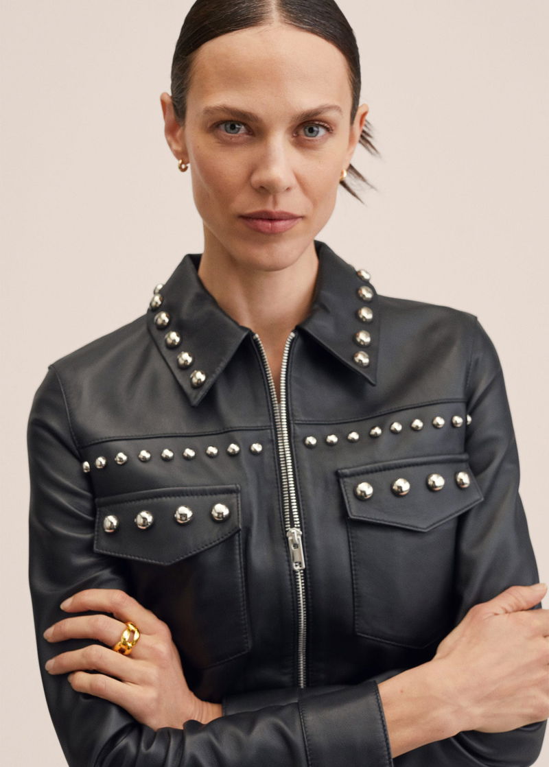 Womens Jacket Beaded Leather Jacket NWT SETA Women M Black Fully