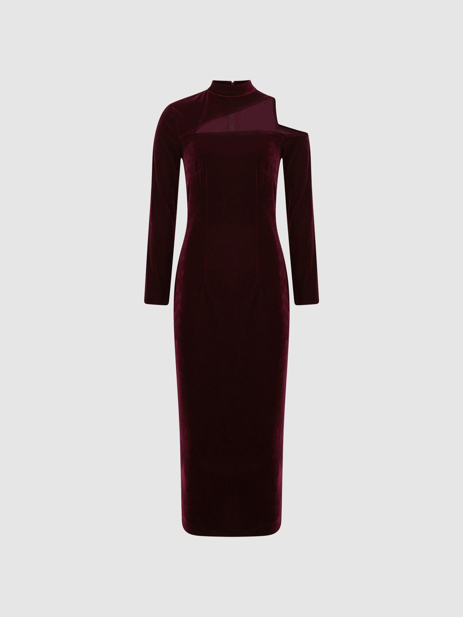 REISS Tatiana Velvet Cut-Out Shoulder Dress | endource
