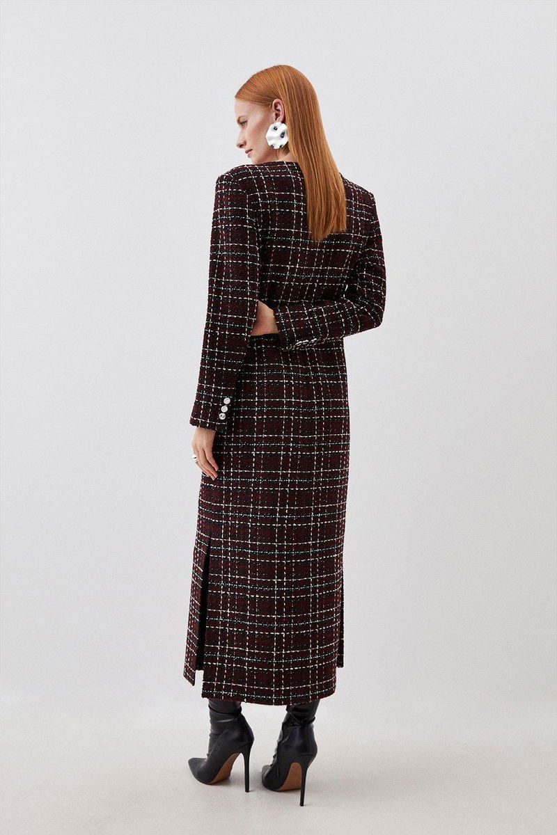 tailored sparkle boucle pocket detail long sleeve midi dress Clothing Karen Millen Black Dress Long Sleeve Midi Dresses Tailored Sparkle  Boucle Pocket Detail Long Sleeve
