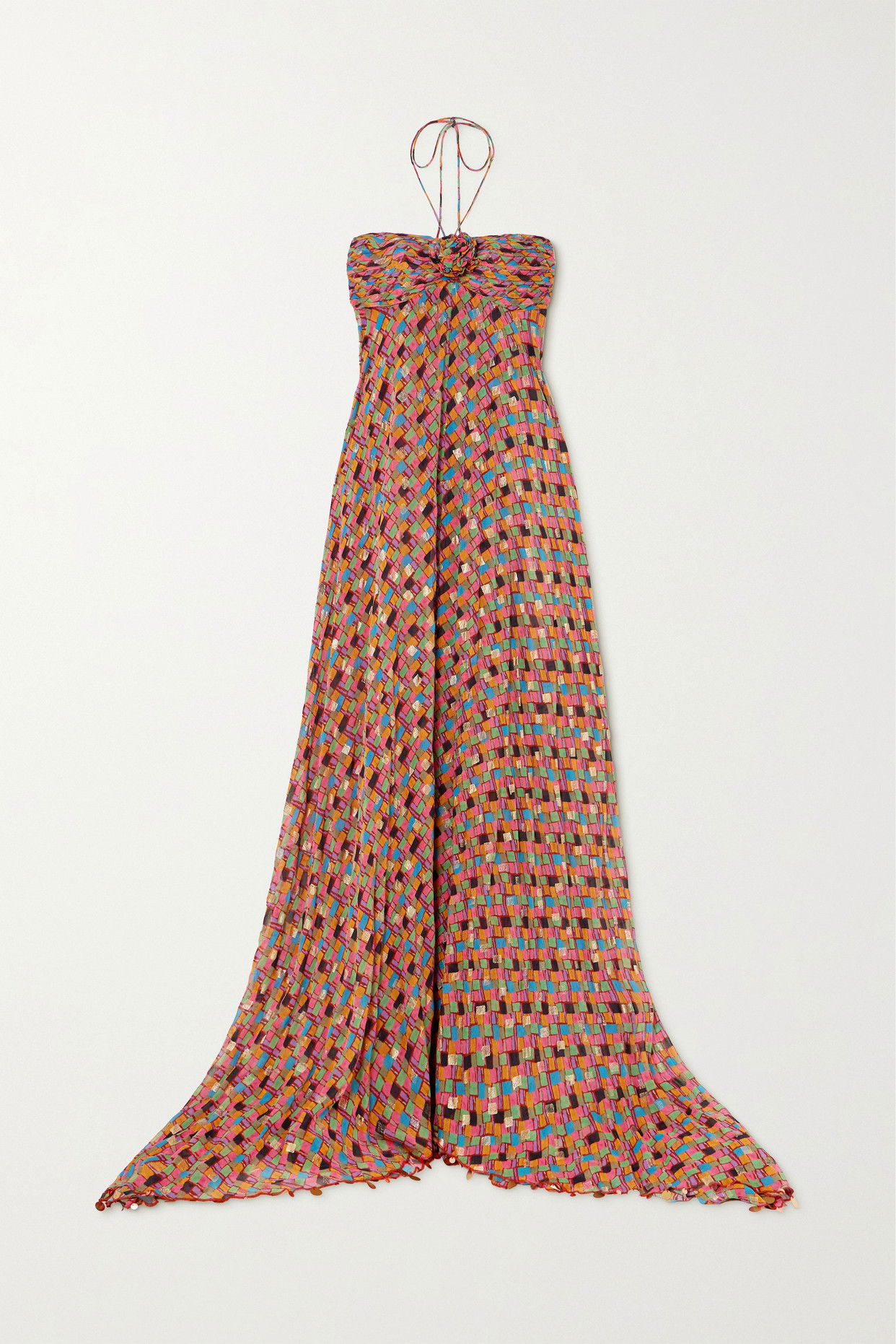 RIXO Samira Printed Fil Coup Georgette Halterneck Maxi Dress | endource