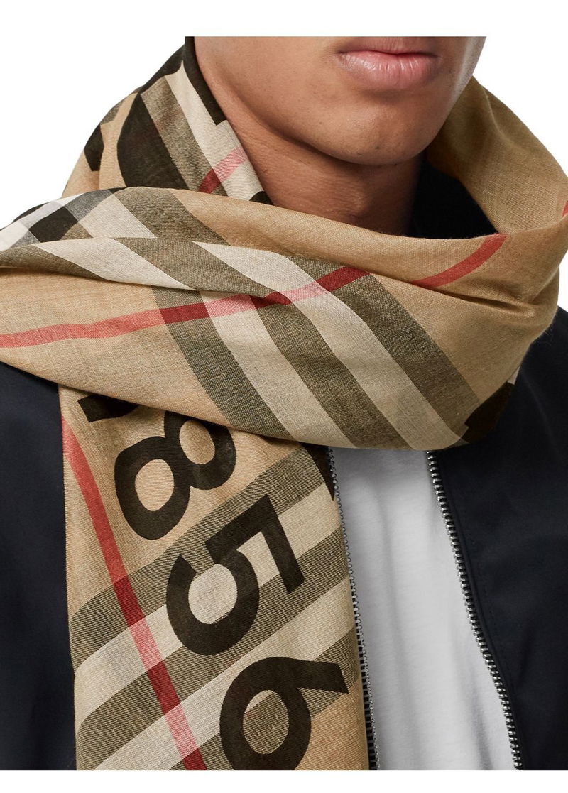 BURBERRY Horseferry Print Check Wool Silk Large Square Scarf