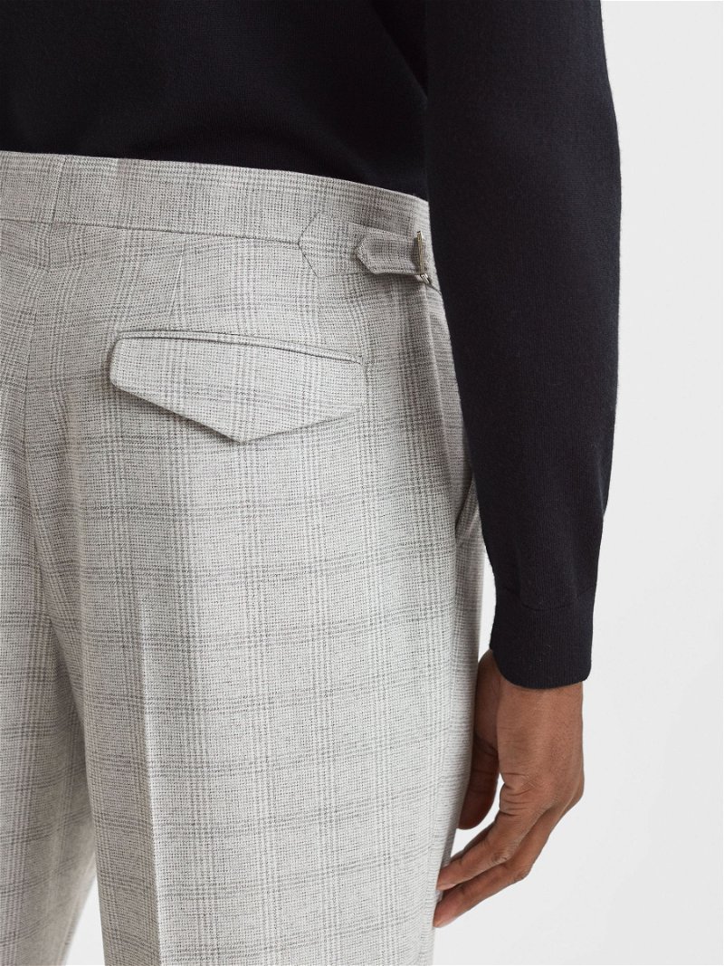 Reiss Rail Prince of Wales Check Belted Trousers