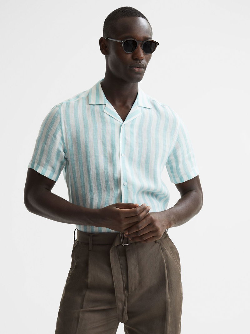 REISS Rufus Slim Fit Shirt in Aquamarine Stripe Endource