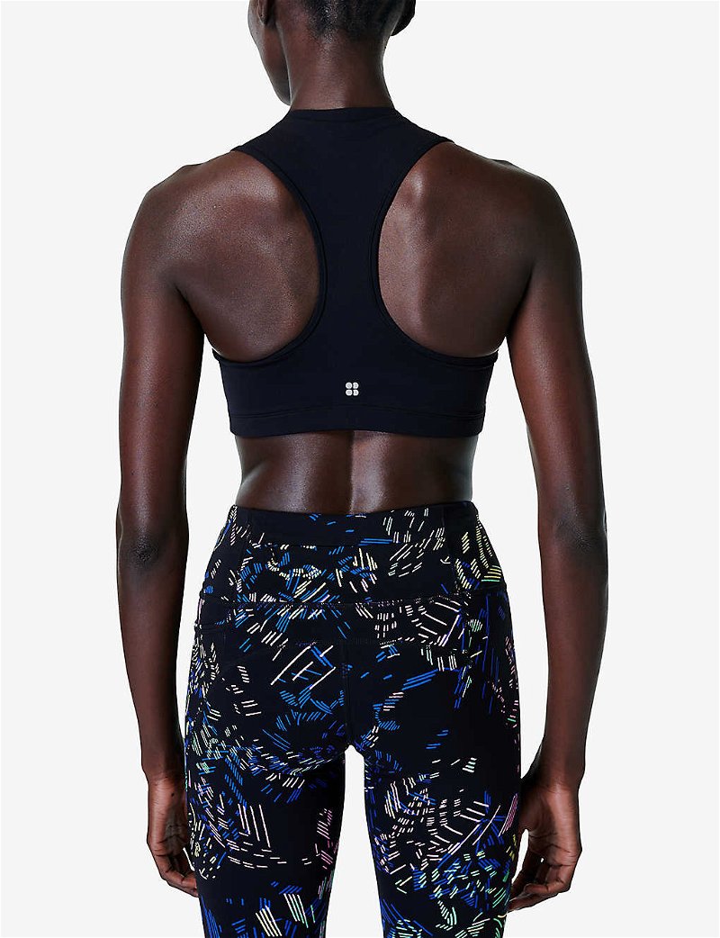 Power Contour Zip Abstract-Print Stretch-Woven Sports Bra