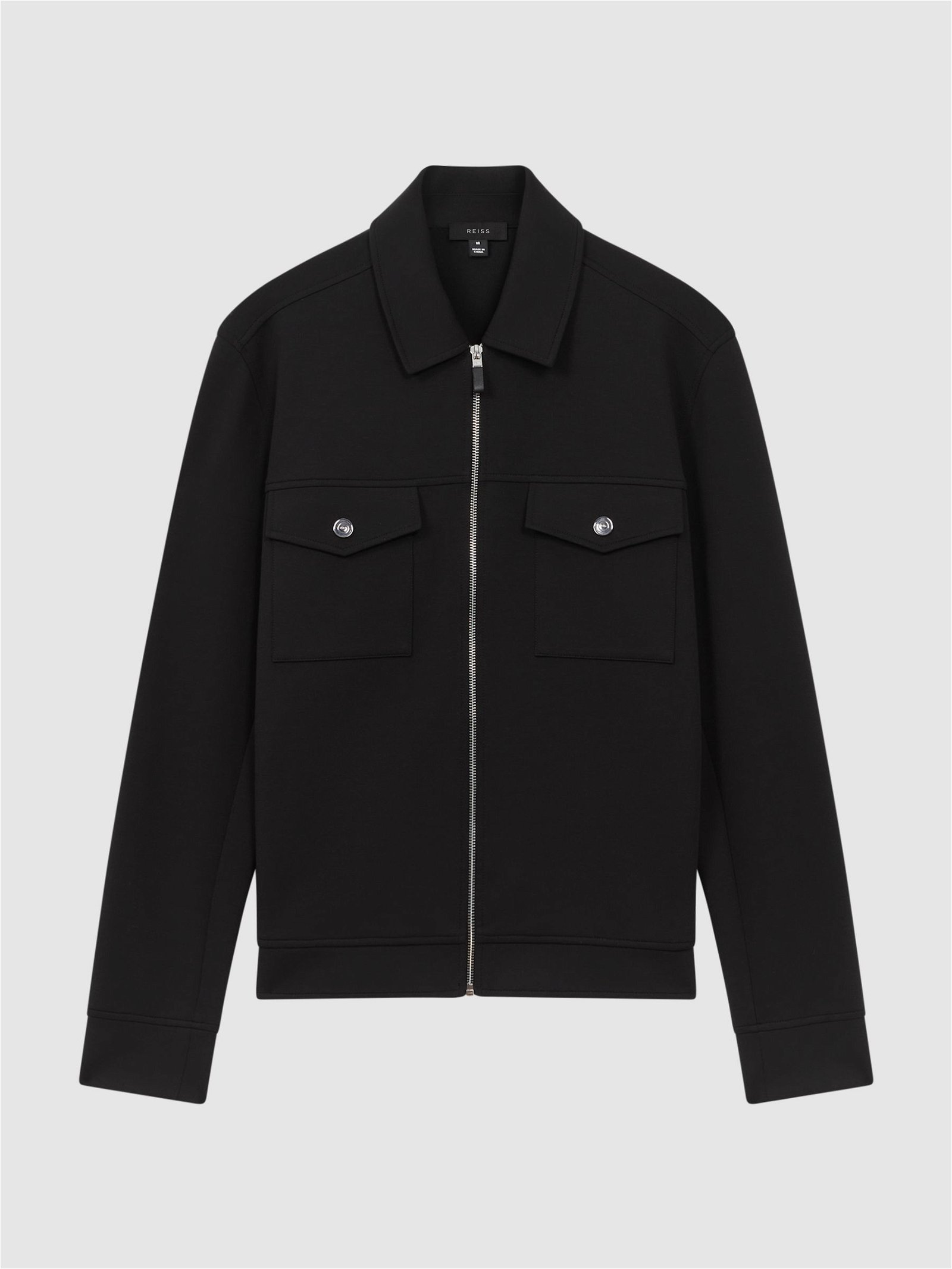 REISS Medina Interlock Zip-Through Jacket in Black | Endource