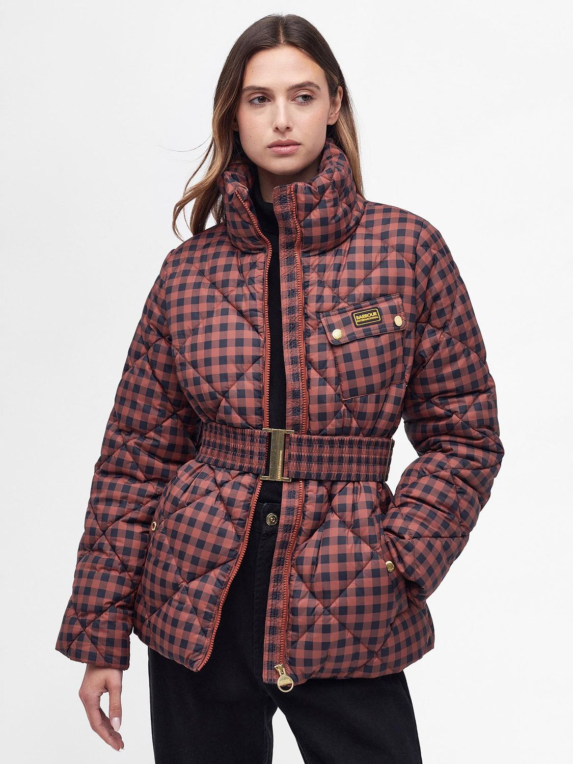 Check Padded Jacket BARBOUR Aurora Check Quilted Jacket in Amaretto/Multi | endource