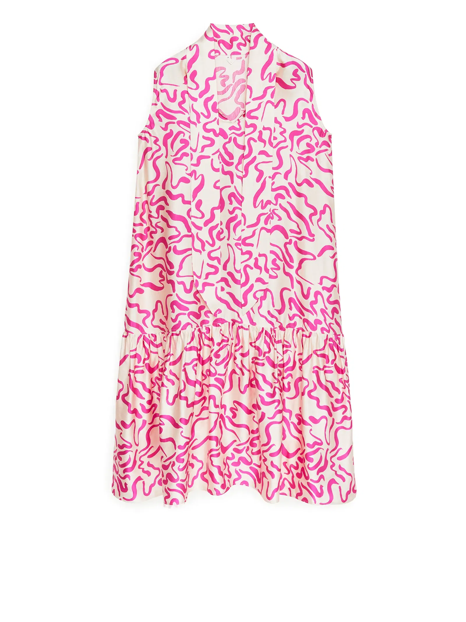 ARKET Printed Tie Neck Dress in Light Beige/Hot Pink | Endource