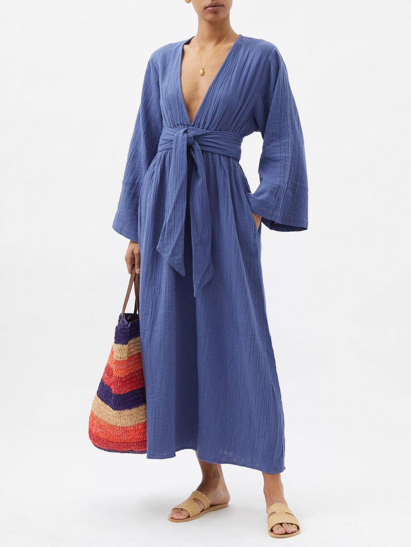 MARA HOFFMAN Blair Plunge-Neck Organic-Cotton Voile Maxi Dress | endource