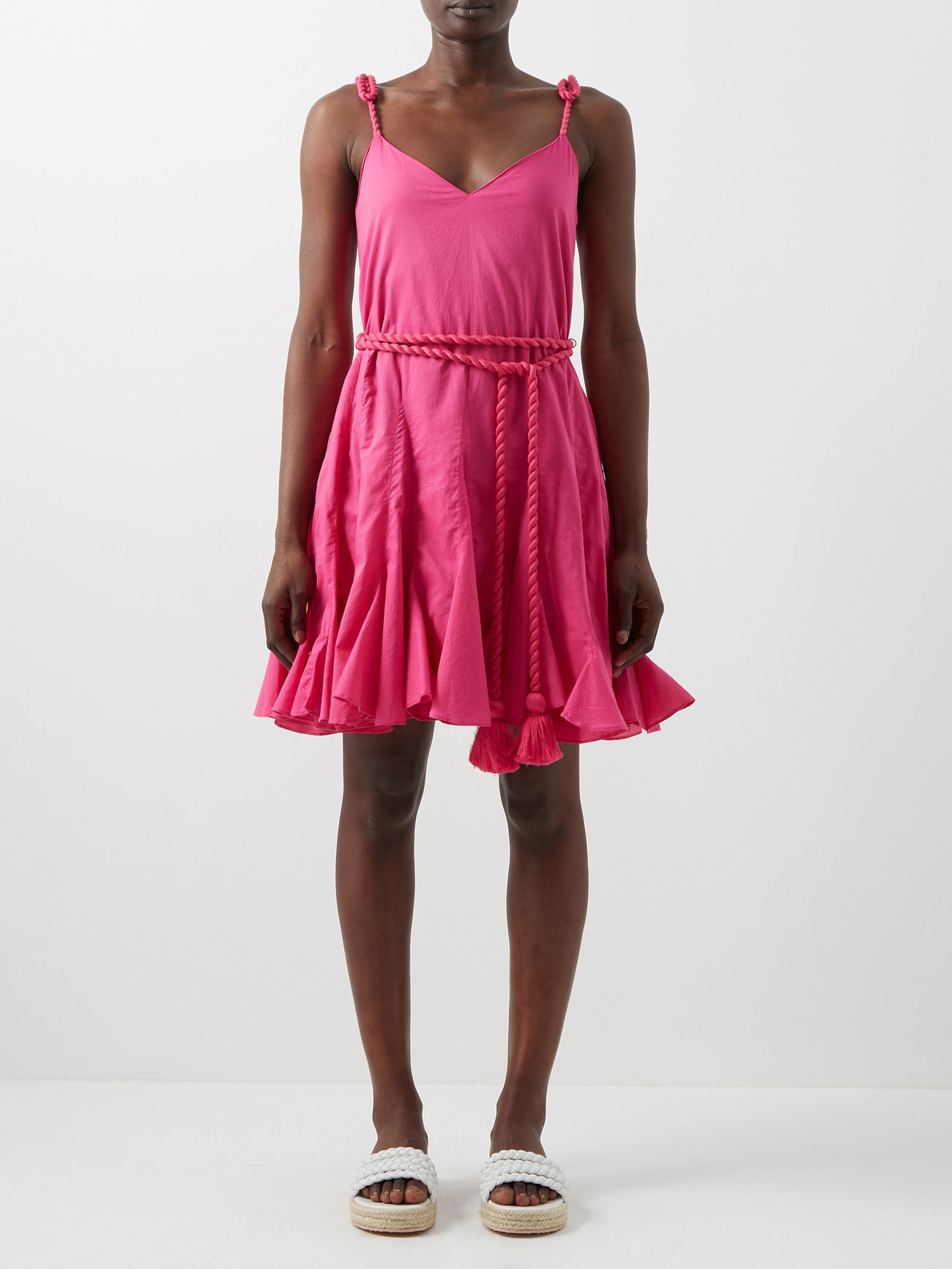 RHODE Casey Belted Cotton-Voile Mini Dress in Pink | Endource