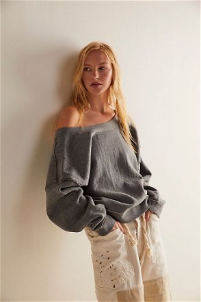 FREE PEOPLE We The Free - Beach Daze Pullover in Whitecap Grey