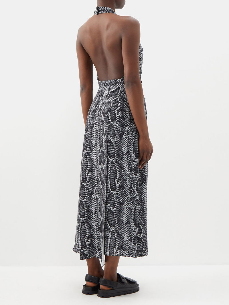 RAEY Snake Print Silk Halter Neck Dress | endource