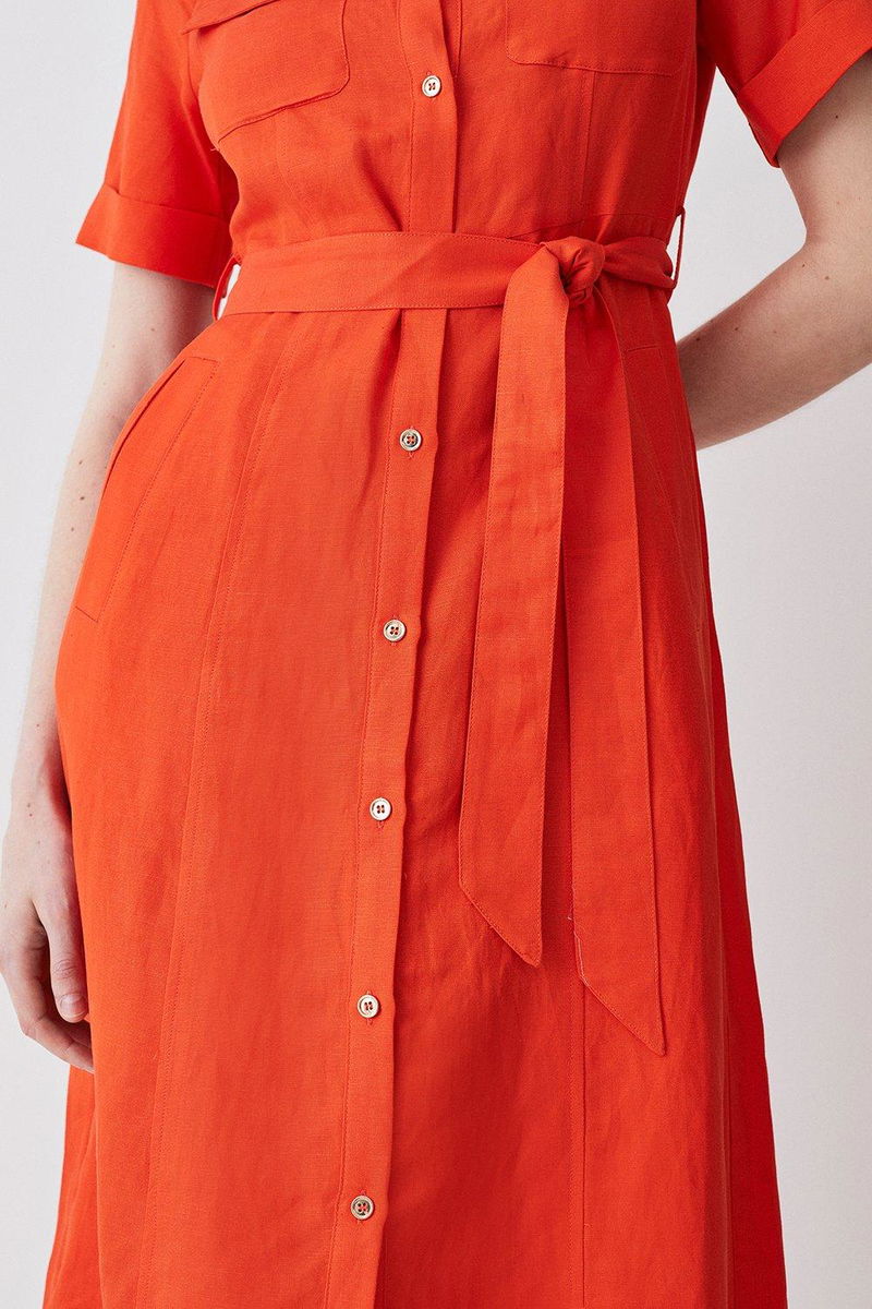 knee length dresses for ladies Paradisa St. Augustine Orange Cotton Belted Shirt Dress