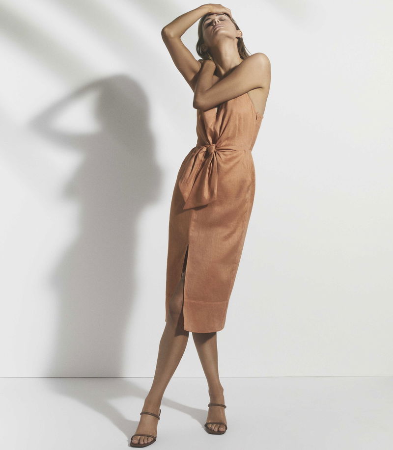 reiss kay linen dress REISS Kay Linen Midi Dress With Tie Detail