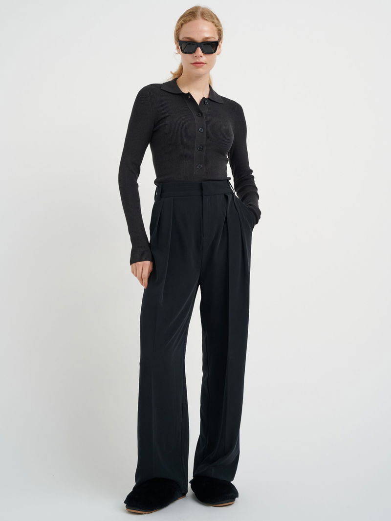 INWEAR Natalya Pleat Detail Wide Leg Trousers in Black