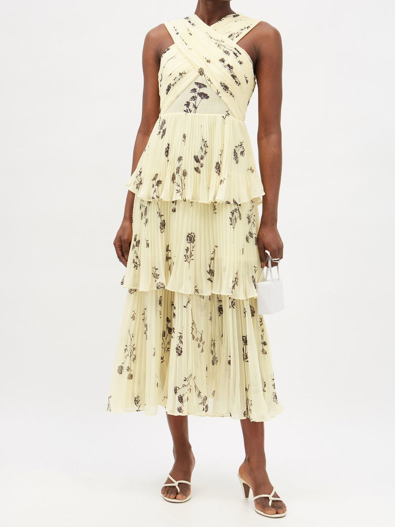 SELF-PORTRAIT Crossover-Bodice Tiered Floral-Chiffon Dress | endource
