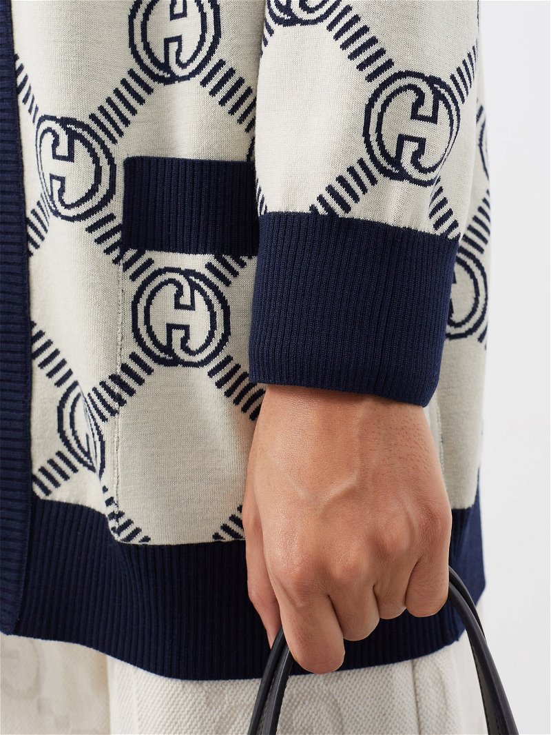 Reversible jacquard-knit wool-blend cardigan