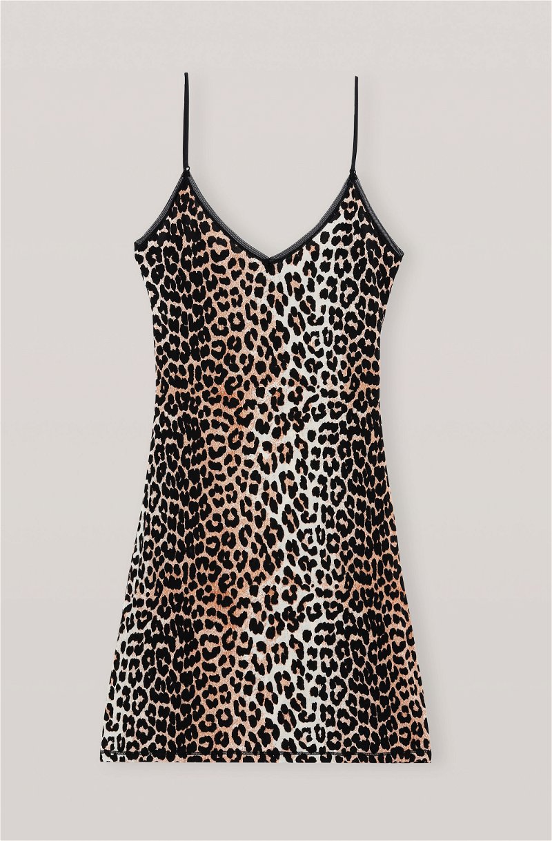 GANNI Rayon Underwear Slip Dress in Leopard