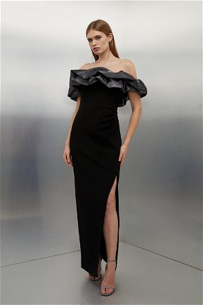 Rent Karen Millen Tailored Off Shoulder Bow Drape Detail Mini Dress
