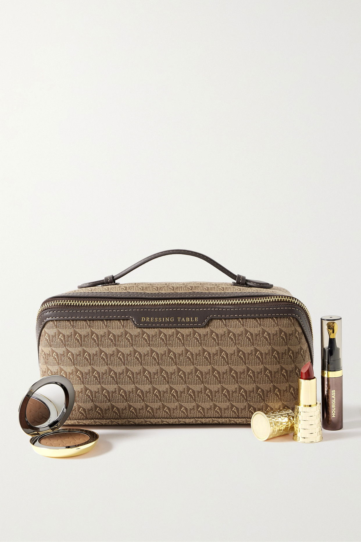 anyahindmarch dressing table design ANYA HINDMARCH Leather-Trimmed Canvas-Jacquard Cosmetics Case 1960s Blue and Green Size:14.0/14.5 SummerSaleJuly26 Clothing