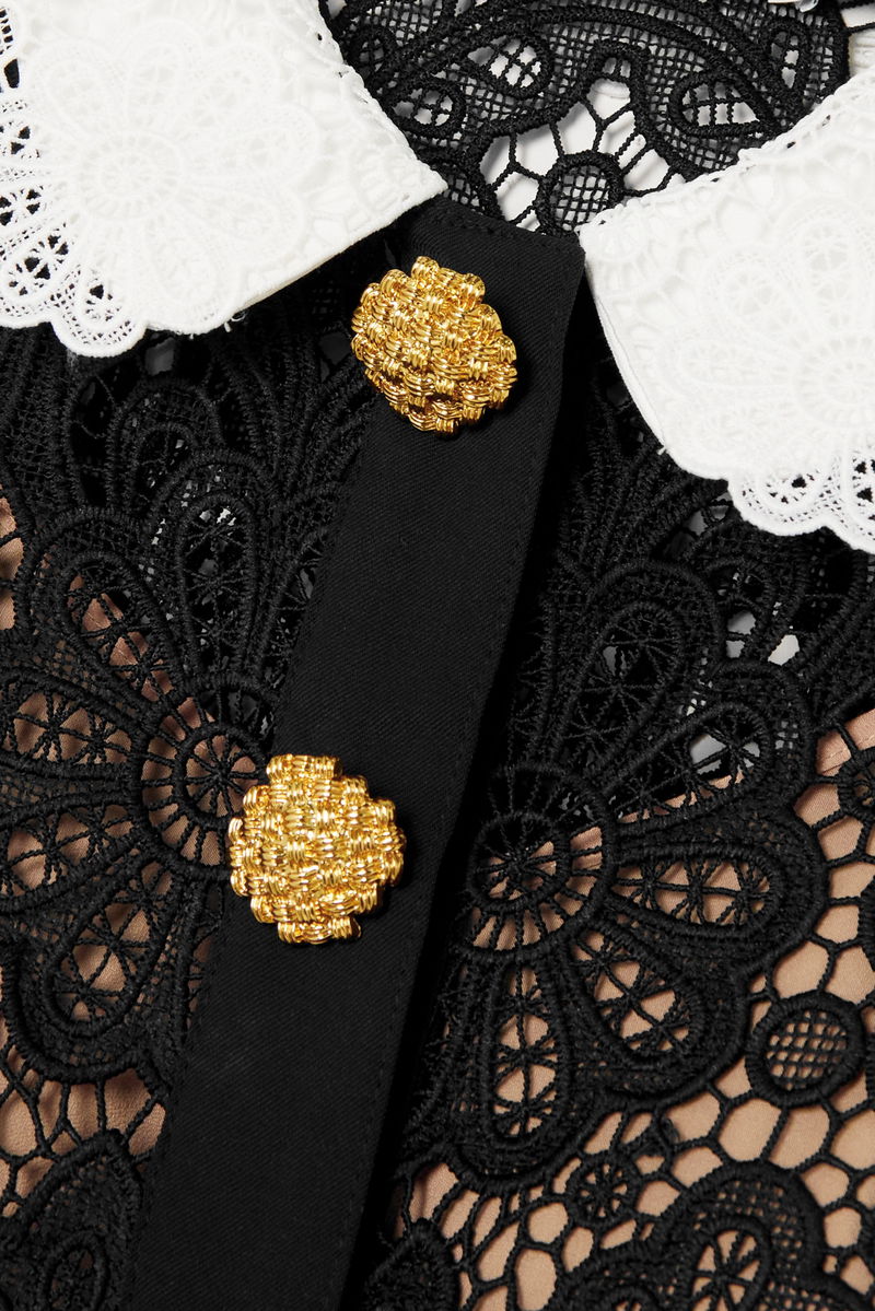 SELF-PORTRAIT Button-Embellished Guipure Lace Mini Dress | endource
