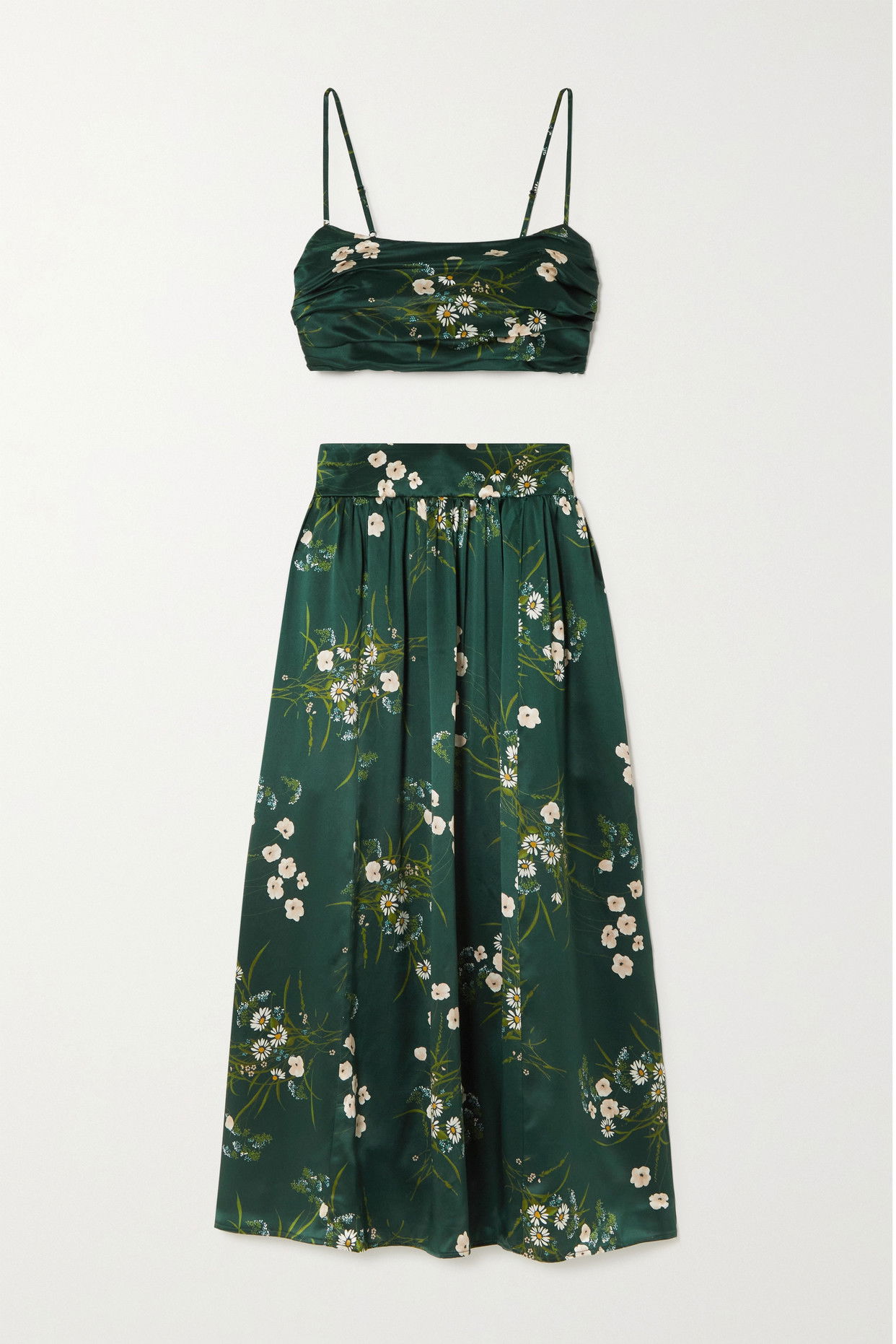 REFORMATION Carrie Gathered Floral-Print Silk-Charmeuse Top And