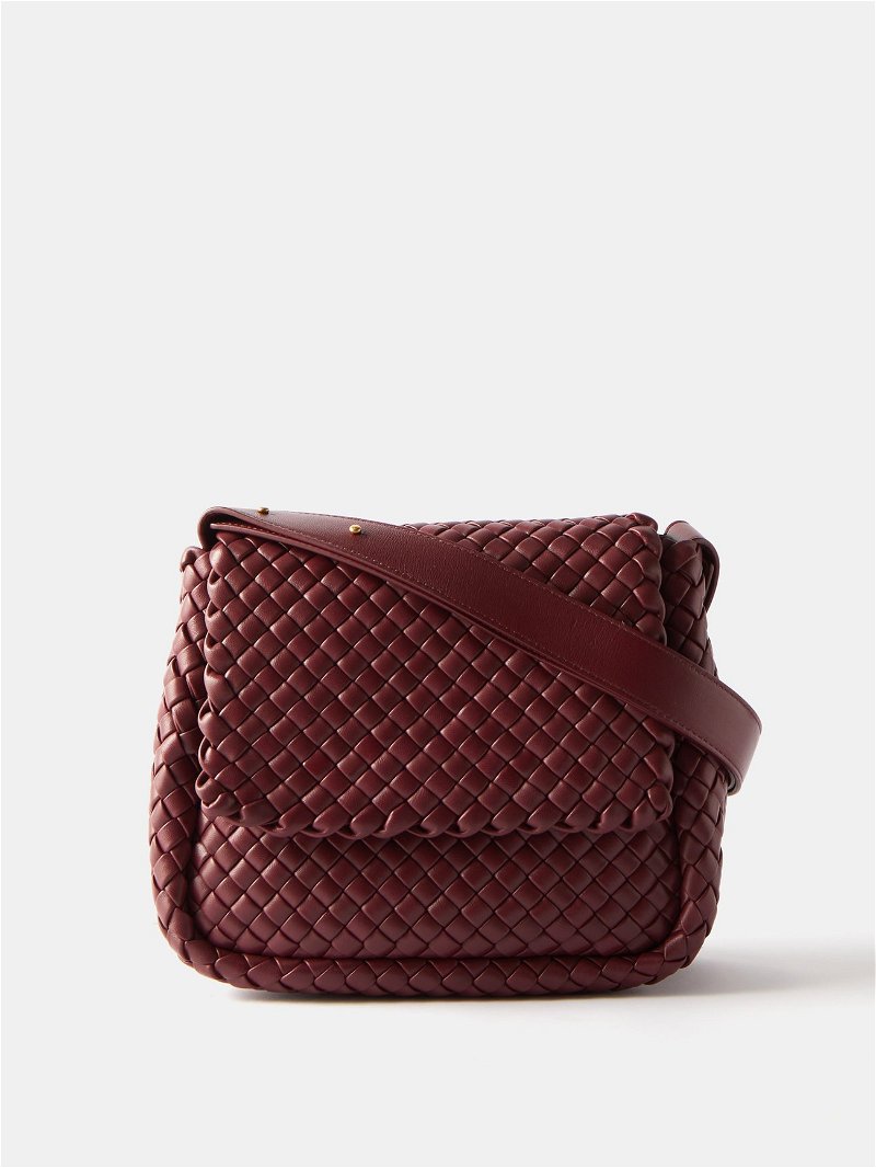 Burgundy Cobble Intrecciato-leather shoulder bag, Bottega Veneta
