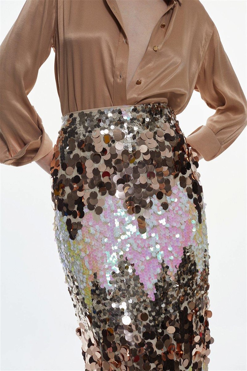 Sequin Back Slit Maxi Skirt | Karen Millen