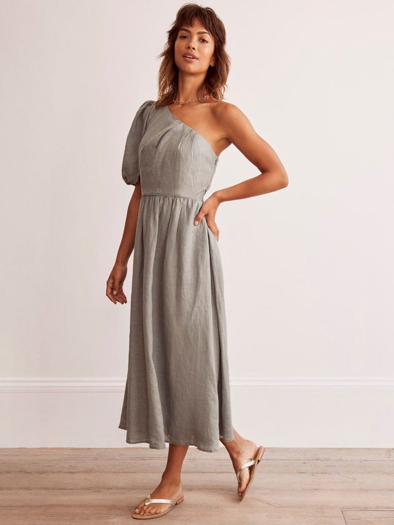 strapless open back dress Mint Green Draped One-Shoulder Sheath Dress – Rinascimento main image 0