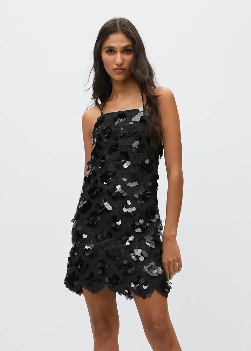mango black sequin dress MANGO Sequined Halter Neck Dress
