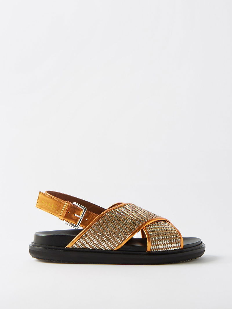 MARNI Fussbett Faux-Raffia And Metallic-Leather Sandals endource