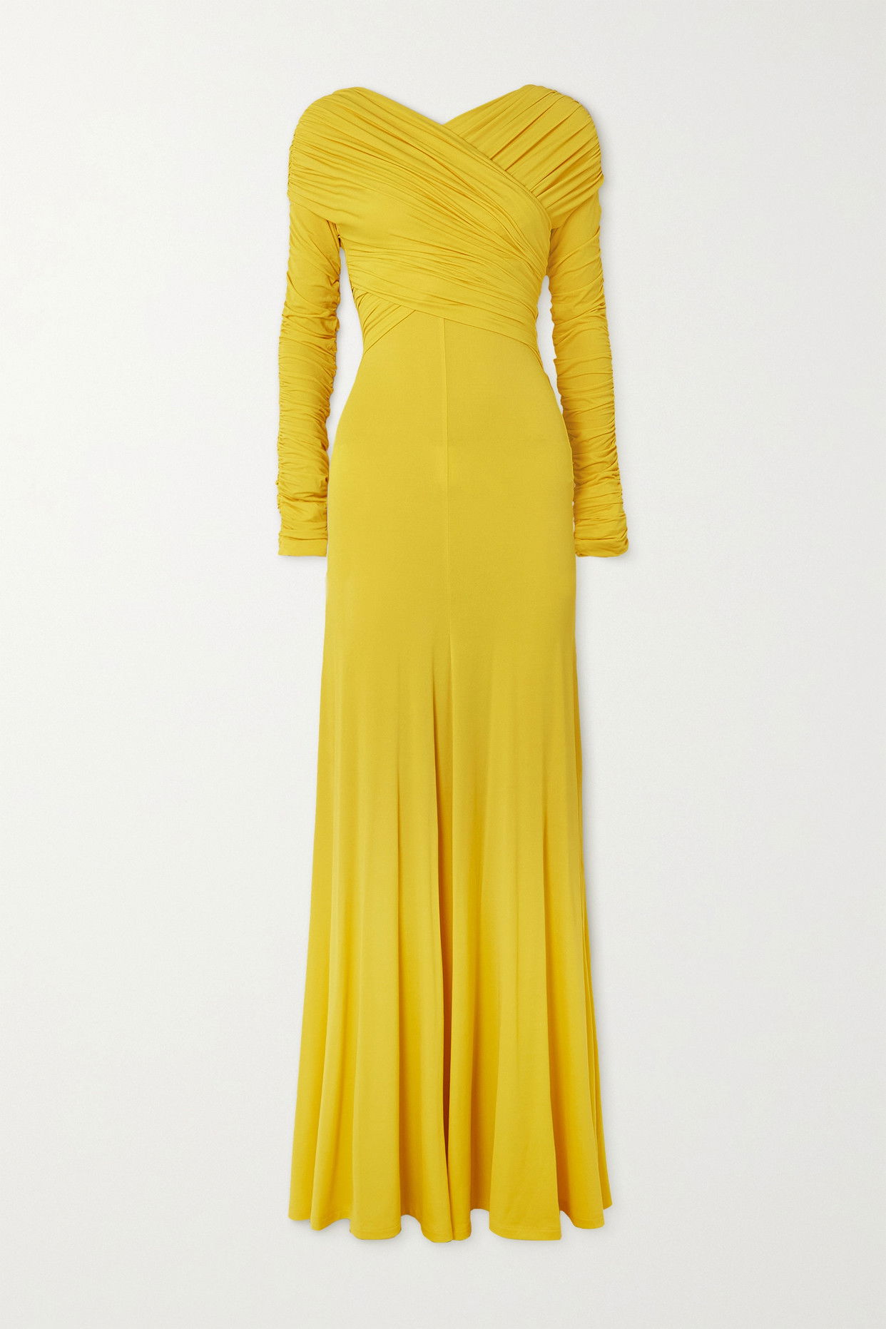 tove ruffled backless halterneck maxi dress in lemon yellow 40% off Aurelie Wrap-Effect Ruched Stretch Vogacloset