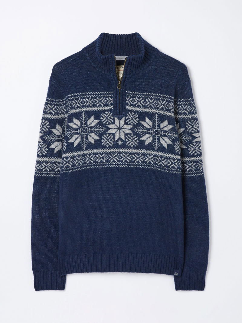 FATFACE Fair Isle Pattern Half Neck Jumper in Navy | Endource