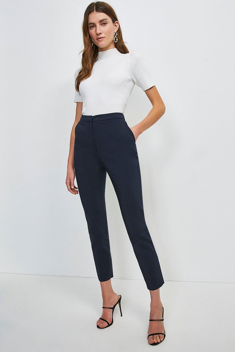 KAREN MILLEN Petite Essential Techno Woven Trouser in Navy