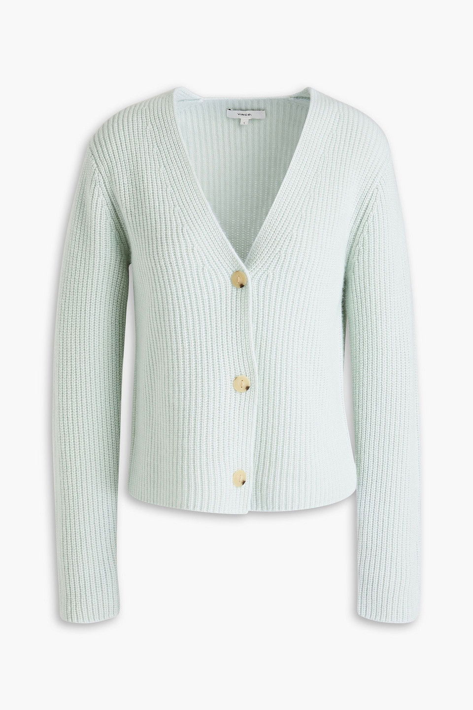 VINCE RIBBED CASHMERE SILK SLIM CARDIGAN