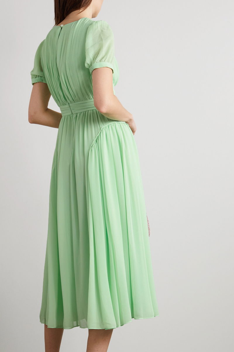 green emerald velvet dress Green Chiffon Midi Dress – self-portrait-US main image 0