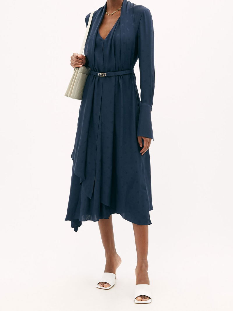 FENDI CREPE DE CHINA DRESS FENDI O'Lock Chain Print Long Sleeve