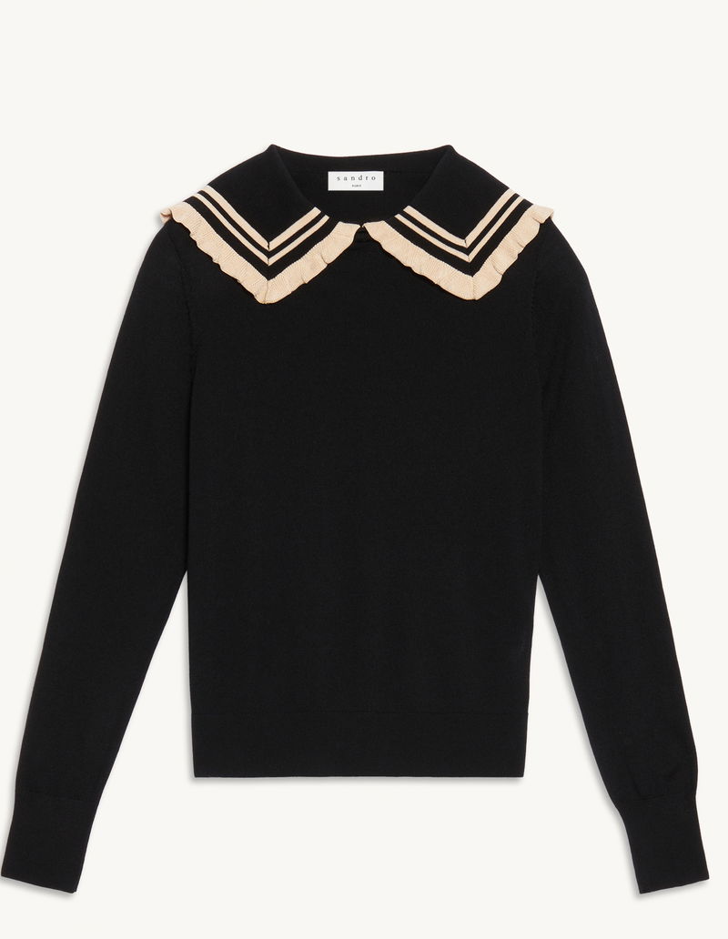 SANDRO Sweater With Stripy Ruffled Collar endource