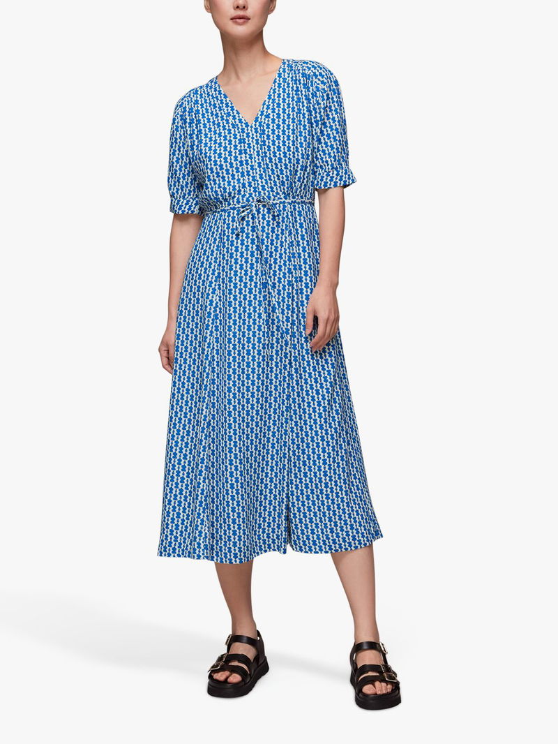 WHISTLES Vertical Stack Print Midi Dress in Blue/Multi Endource