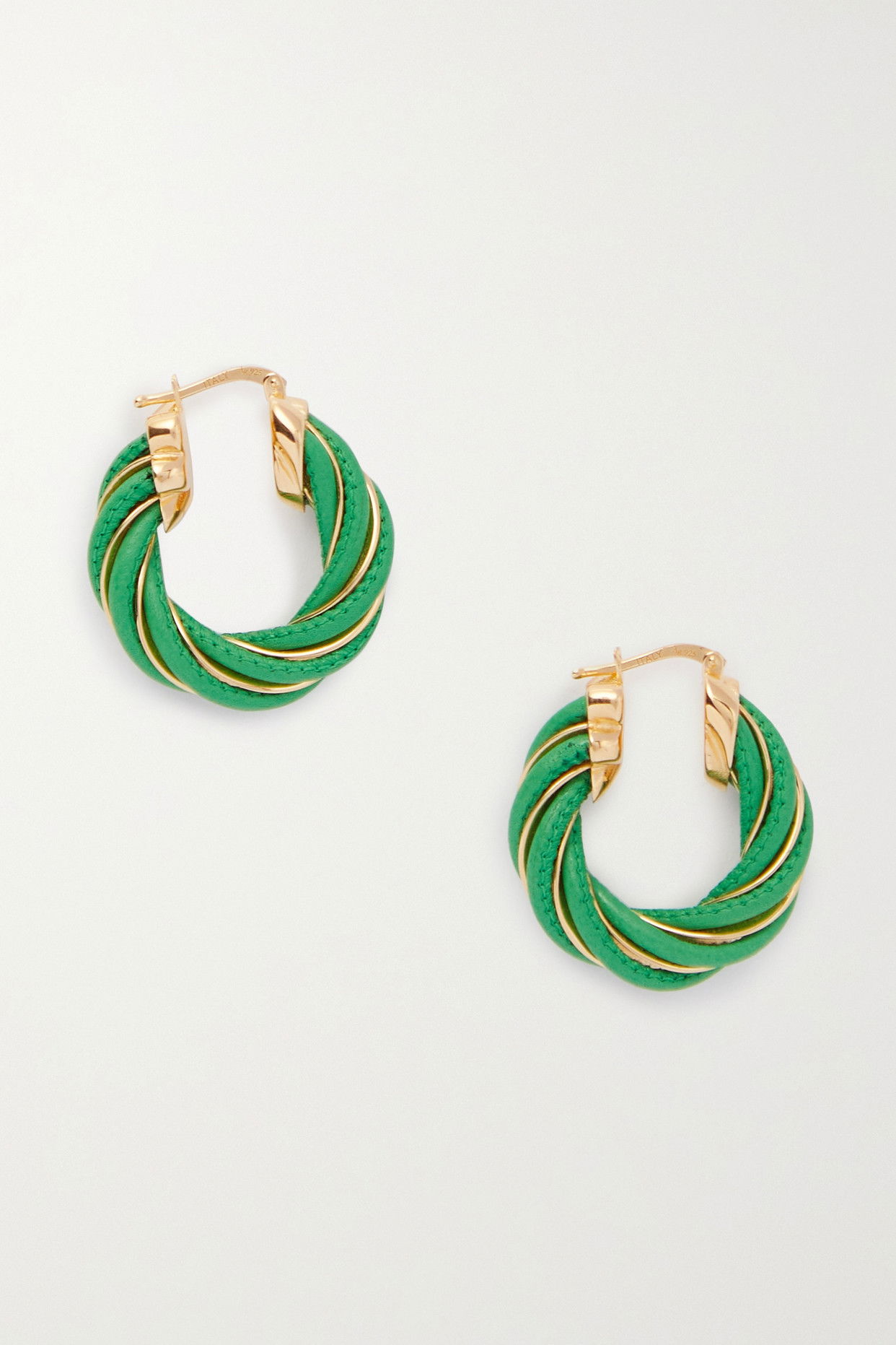 BOTTEGA VENETA Twist Gold-Tone And Leather Hoop Earrings endource