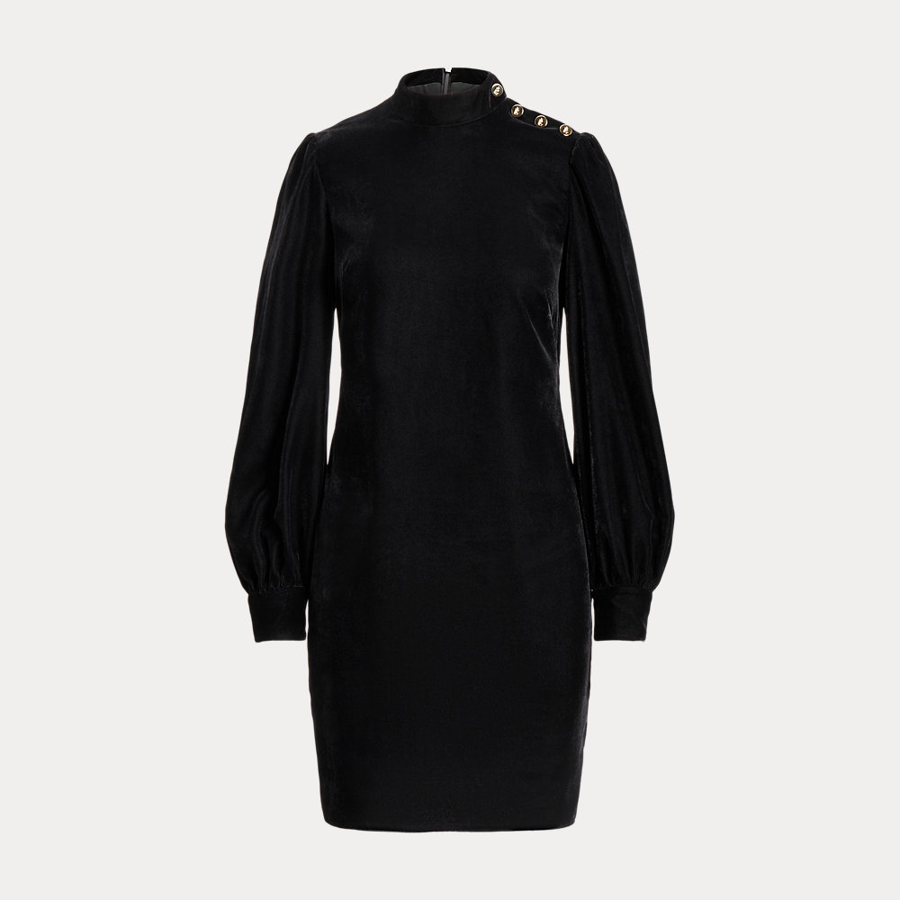 LAUREN RALPH LAUREN Button-Trim Velvet Mockneck Dress | endource