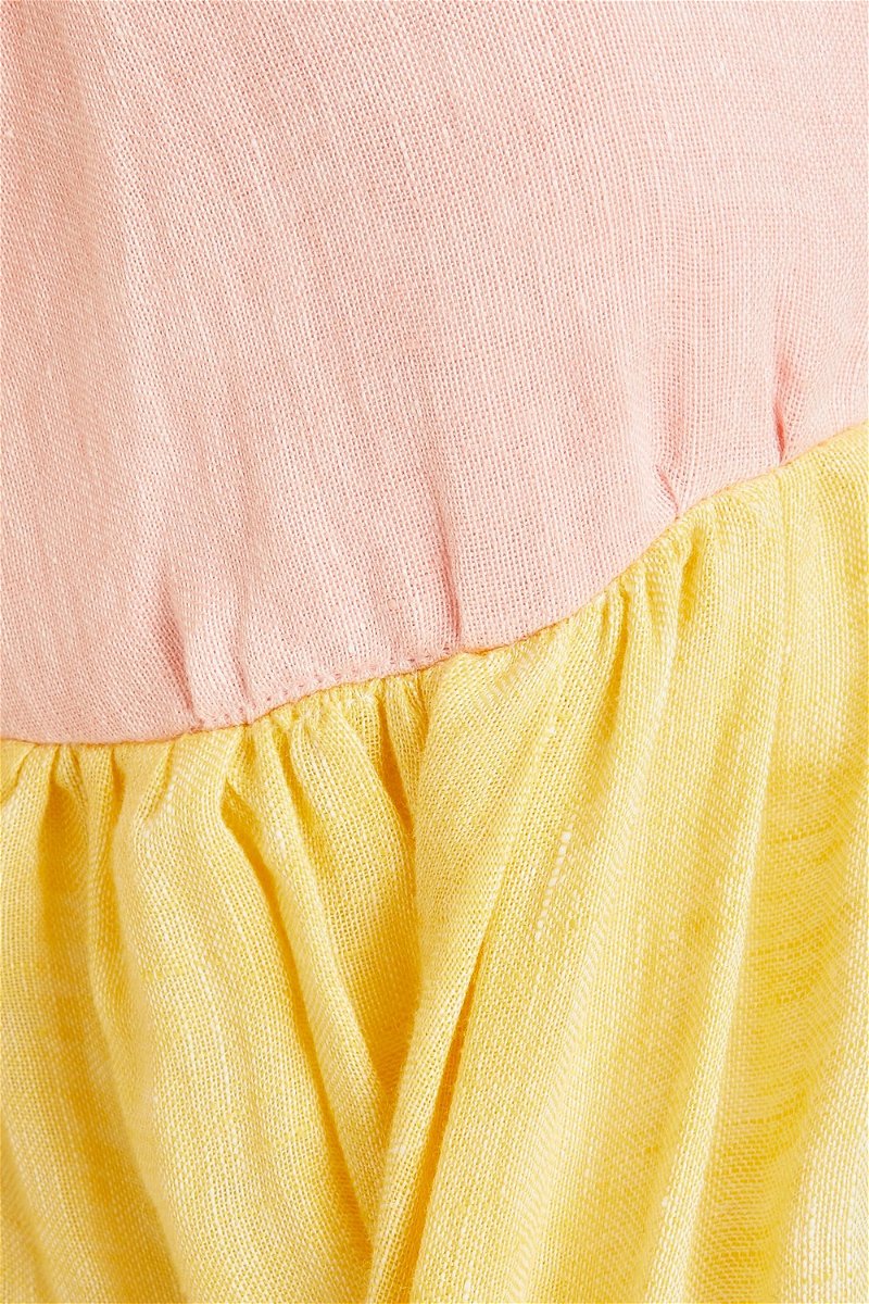 LISA MARIE FERNANDEZ Carolyn Color-Block Linen-Gauze Maxi Dress in Yellow