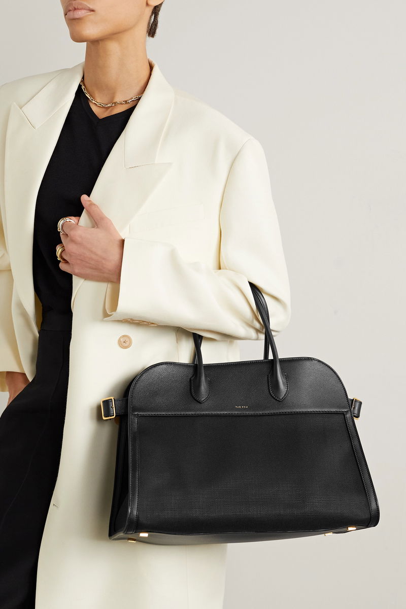 THE ROW Margaux 15 Buckled Leather-Trimmed Canvas Tote endource