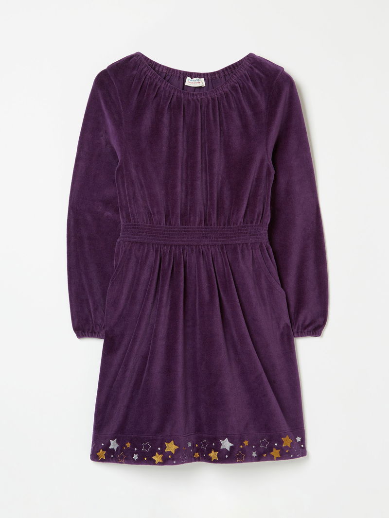 FATFACE Kids' Silk Embroidered Star Velour Dress | endource